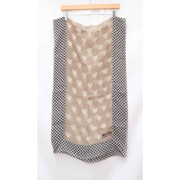Moschino Cheap and Chic Silk Scarf Beige Hearts Print NWOT...